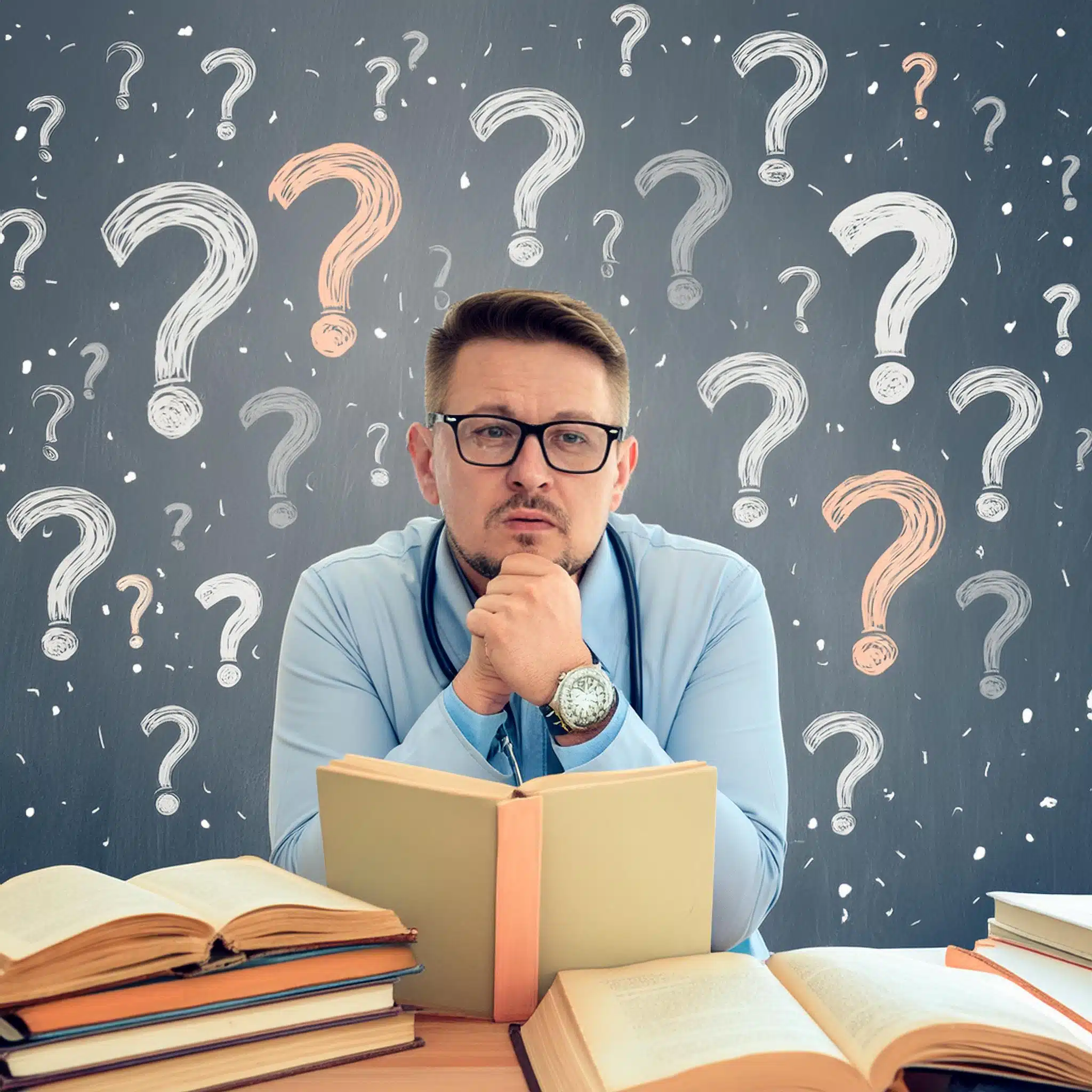 Firefly Une Thérapeute nouvellement formé, assis à son bureau avec des livres ouverts et des notes é